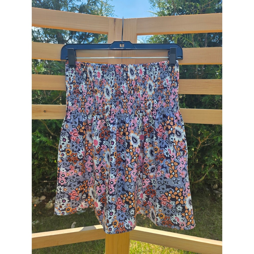 Women's sz‎ S/M Floral Smocked Strapless Tube Top Multi-Color Boho Summer Shirt